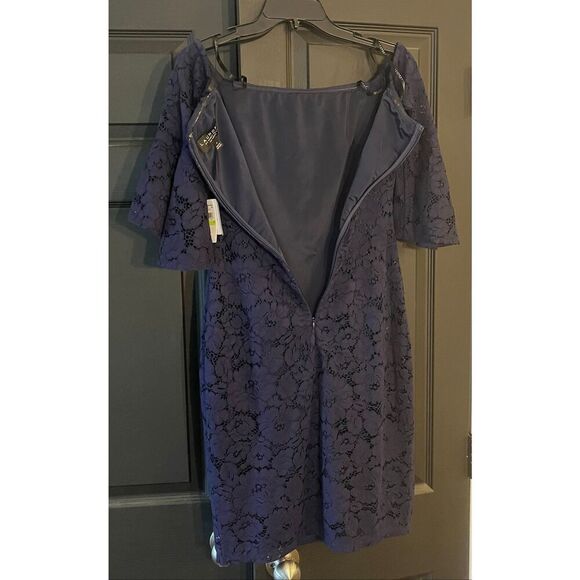 Laundry by Shelli Segal Lace Cocktail Dress Ink Blot Off the Shoulder Wmns Sz 4 - Picture 4 of 6